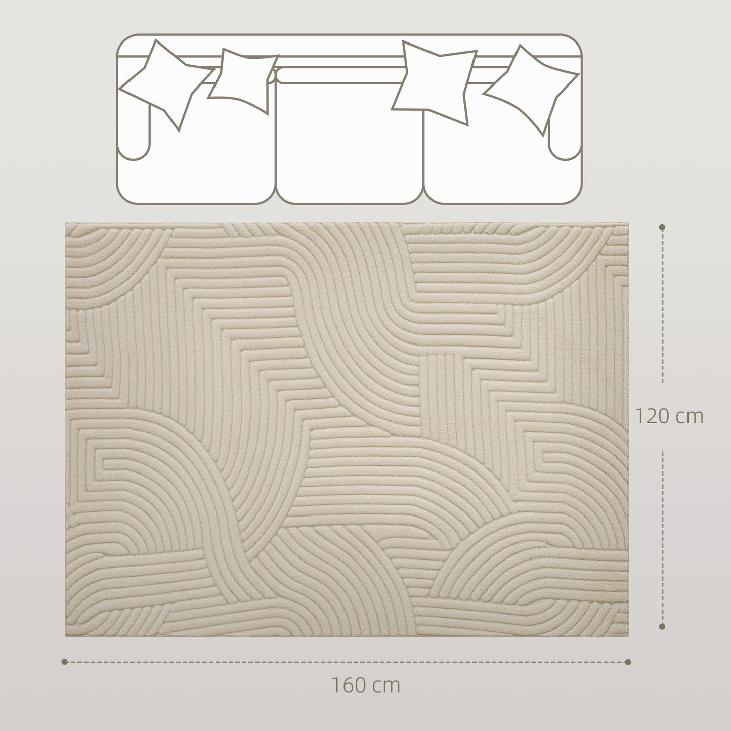 Modern Geometric Rug, Thick & Plush, Non-Slip, 160 x 120 cm – Cream