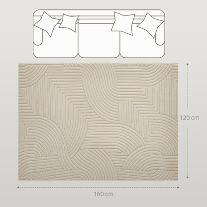 Modern Geometric Rug, Thick & Plush, Non-Slip, 160 x 120 cm – Cream
