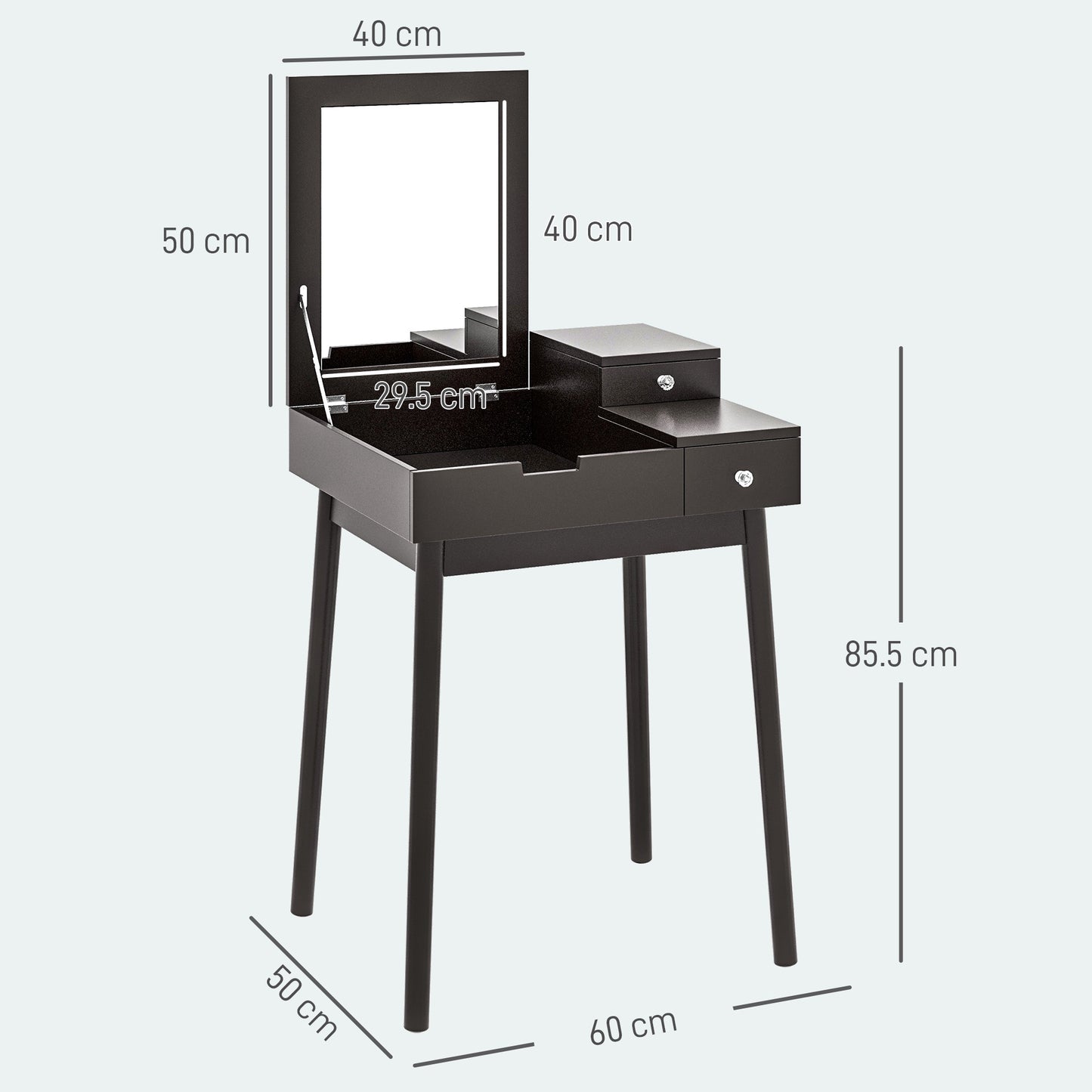 Dressing Table Vanity Desk Flip-up Mirror 2 Drawers, Black