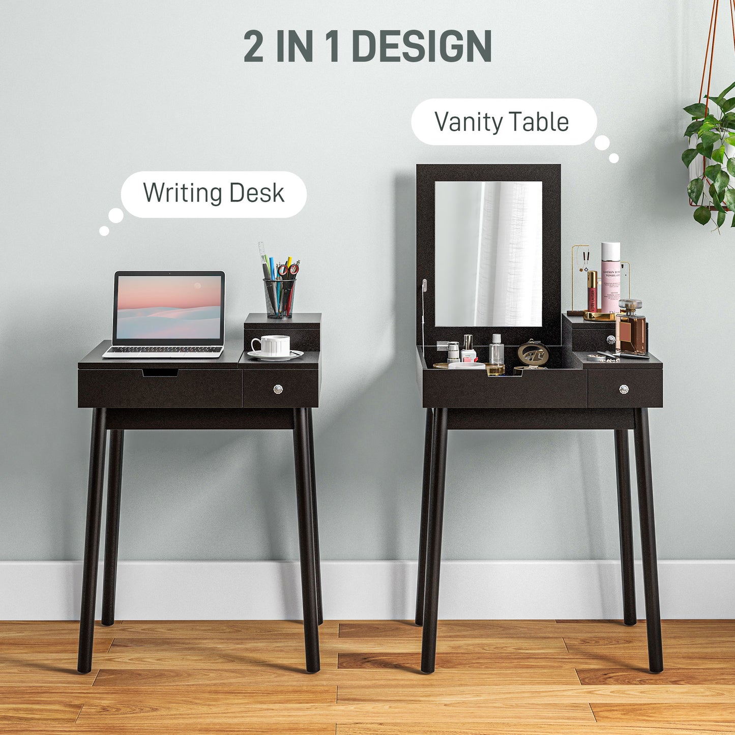 Dressing Table Vanity Desk Flip-up Mirror 2 Drawers, Black