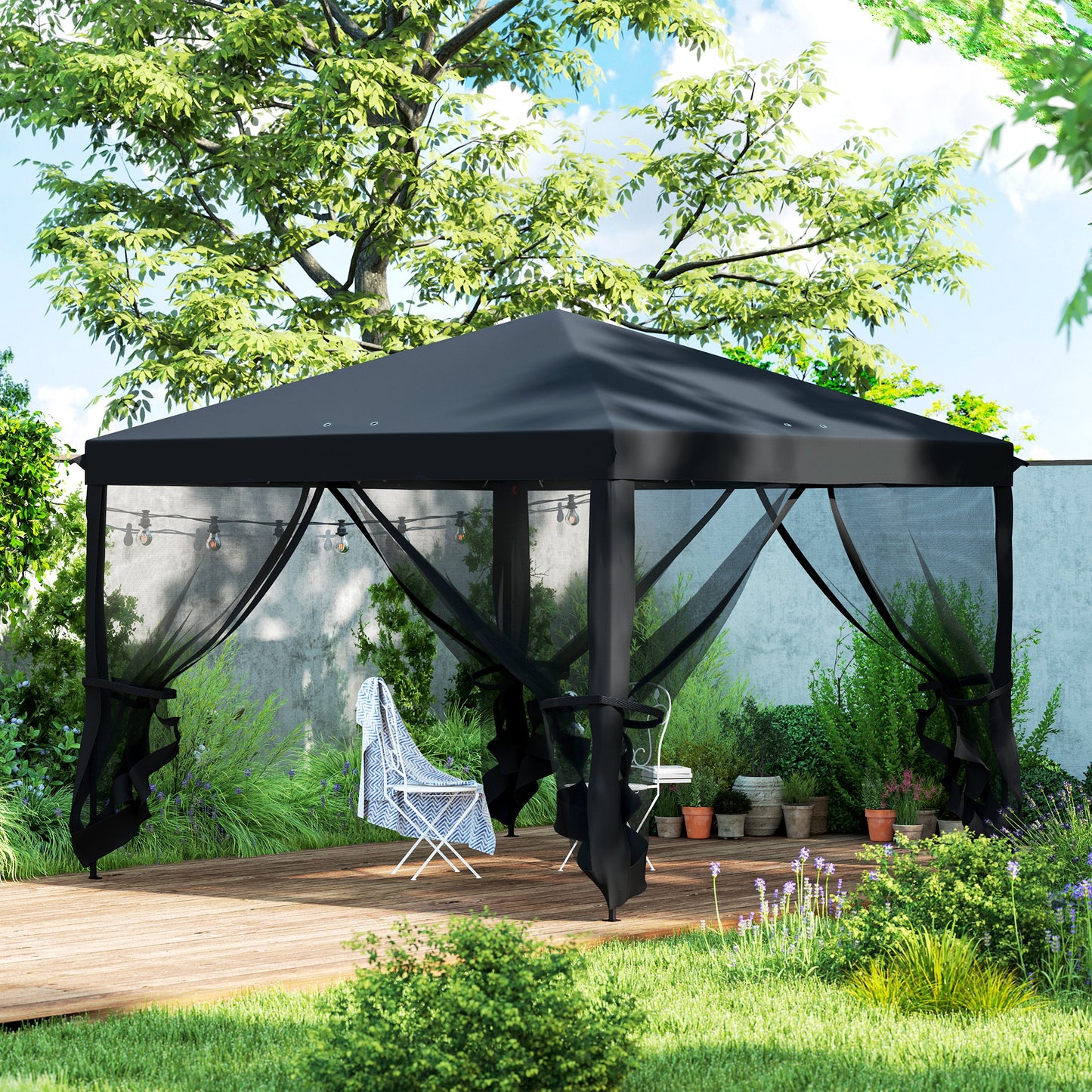 Heavy Duty Pop Up Gazebo with Removable Mesh Sidewall Black