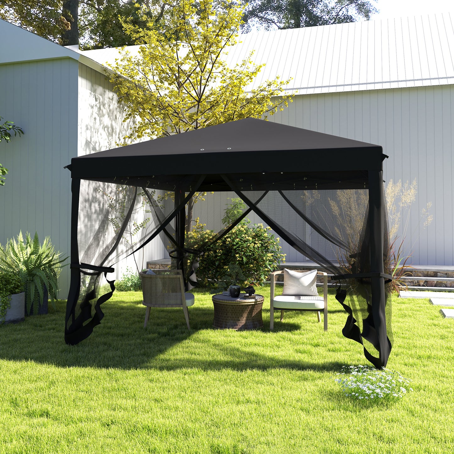 Heavy Duty Pop Up Gazebo with Removable Mesh Sidewall Black