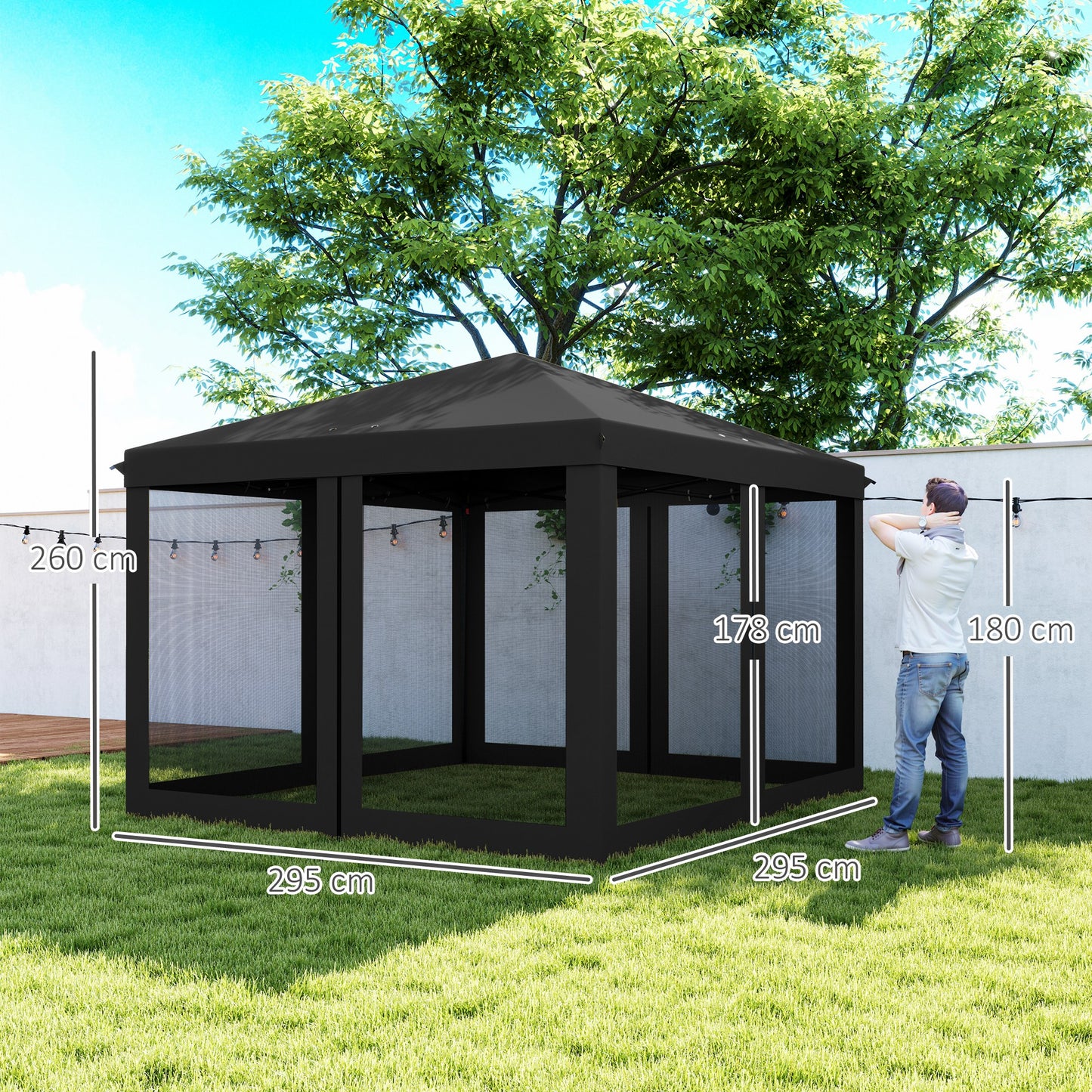 Heavy Duty Pop Up Gazebo with Removable Mesh Sidewall Black
