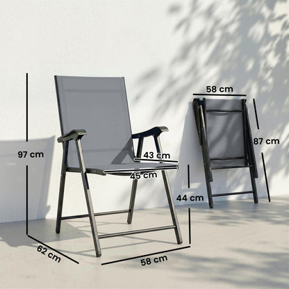 Folding Garden Chairs Set of 4 with High Back, Armrests, Light Grey