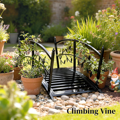 1.2M Metal Garden Bridge with Safety Railings, Outdoor Pond Bridge