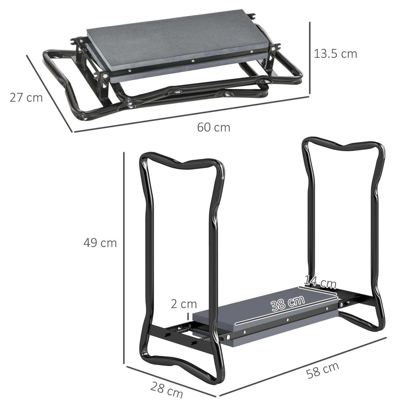 2 In1 Folding Garden Kneeler Foam Chair Pad Support Bench, Grey