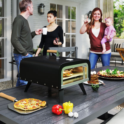 Outdoor Tabletop Gas Pizza Oven with 12" Pizza Stone & Peel, Black