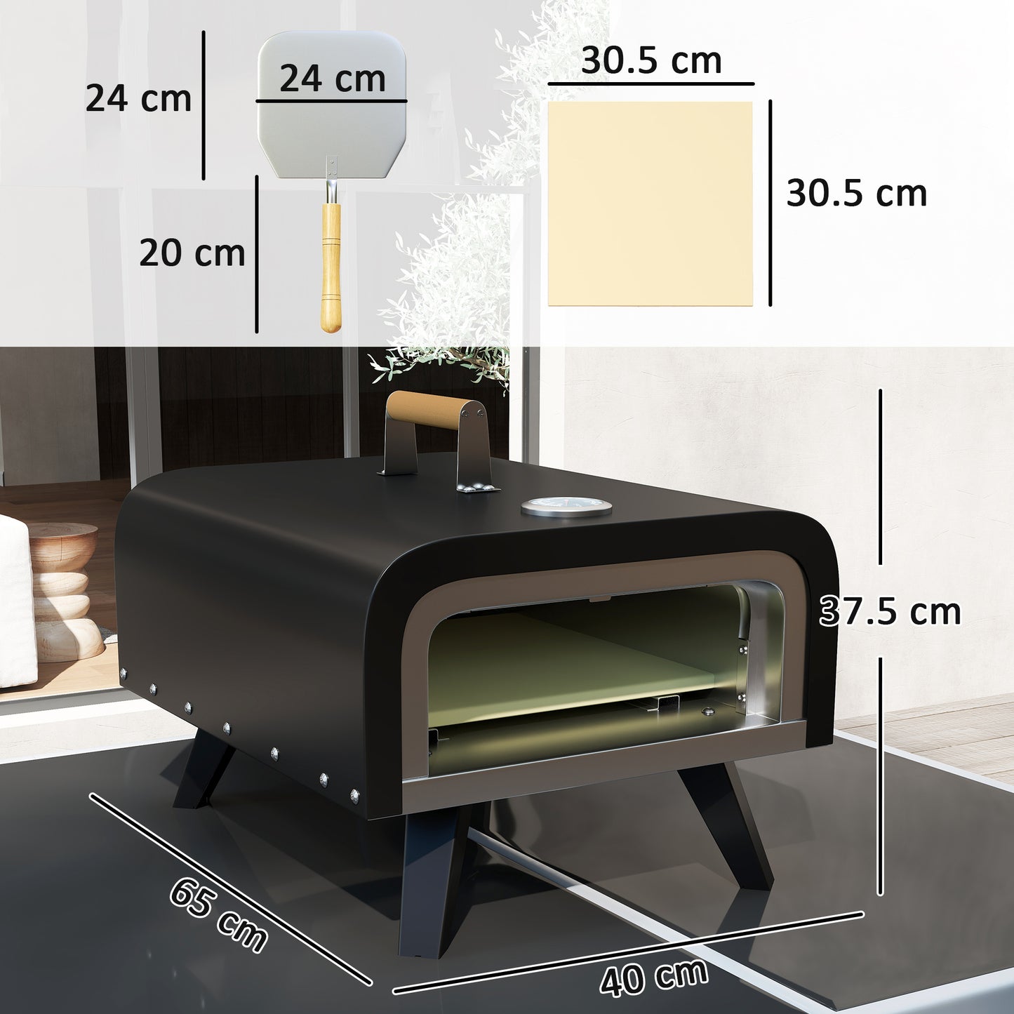 Outdoor Tabletop Gas Pizza Oven with 12" Pizza Stone & Peel, Black