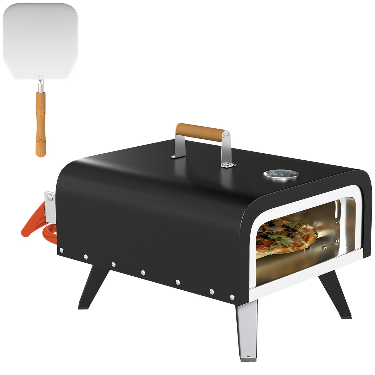 Outdoor Tabletop Gas Pizza Oven with 12" Pizza Stone & Peel, Black