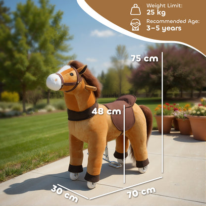 Ride On Horse, Mechanical Walking Horse Toy with Wheels and Saddle for Ages 3-5 Years Old, Action Plush Animal up to 55 Pounds, Brown