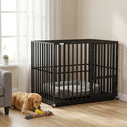 Heavy Duty Dog Crate, Dog Cage with Wheels for Medium Large Breeds