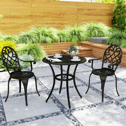 3PCs Bistro Set,  Aluminium Garden Table and Chairs Black
