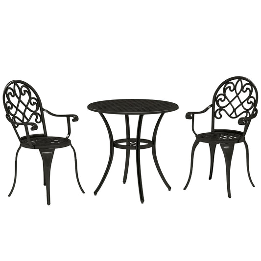 3PCs Bistro Set,  Aluminium Garden Table and Chairs Black