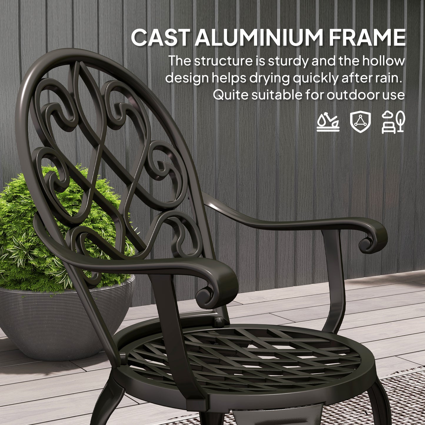3PCs Bistro Set,  Aluminium Garden Table and Chairs Black