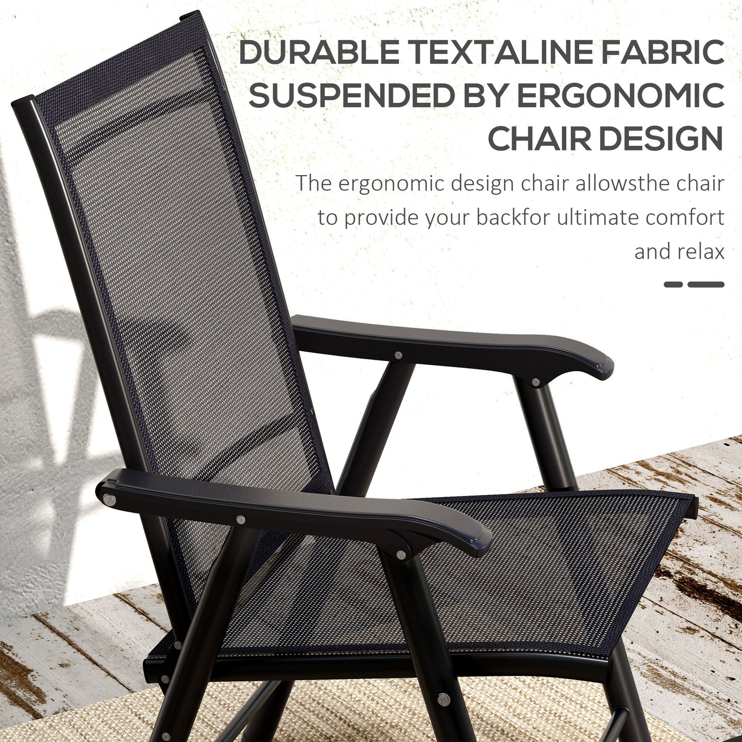 4-PCS Garden Armchairs Outdoor Patio Folding Furniture Black