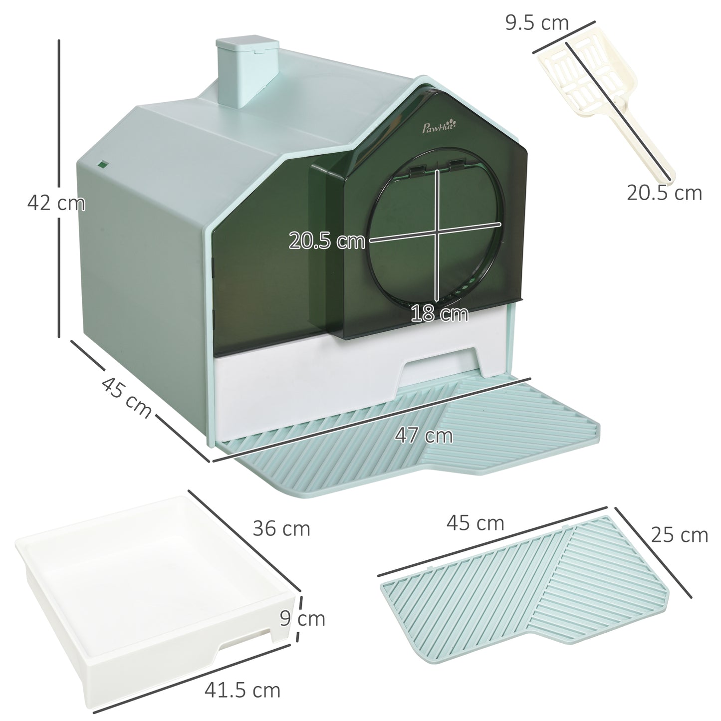 Hooded Cat Litter Tray w/ Scoop Blue