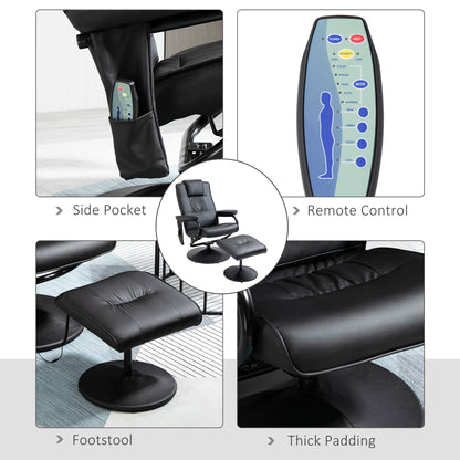 Manual Sofa Reclining Armchair PU Leather Massage Recliner Chair and Ottoman, Black
