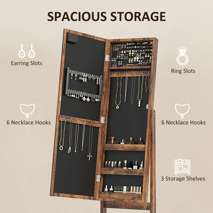 Freestanding LED Mirrored Jewelry Cabinet Rustic Brown