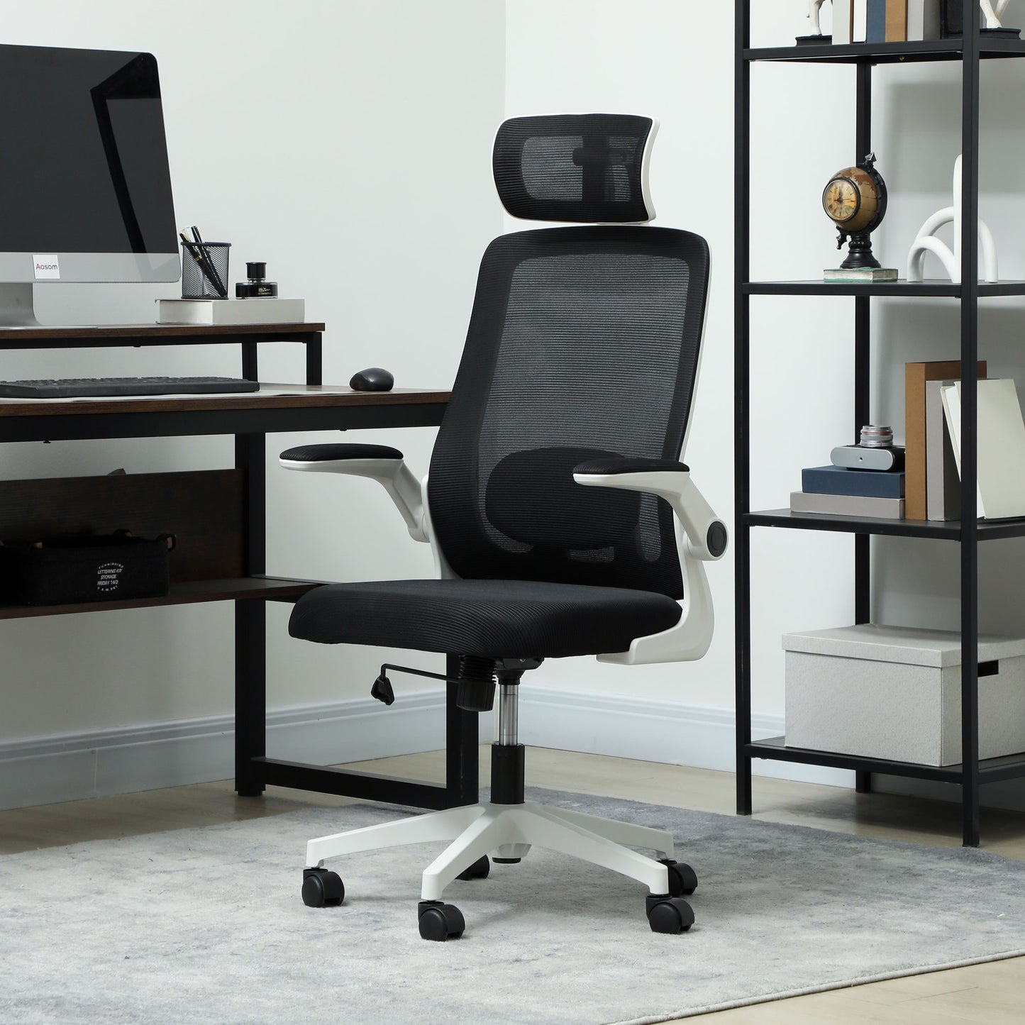 Executive Mesh Office Chair with Headrest, Lumbar Support, Black
