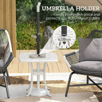 54 x 54cm Aluminium Outdoor Garden Side Table w/ Umbrella Hole, White