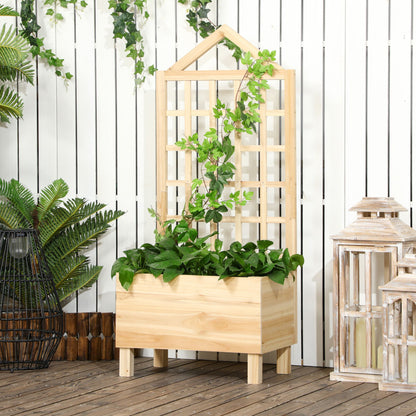 Wooden Garden Planters with Trellis for Vine Climbing Plants, Natural