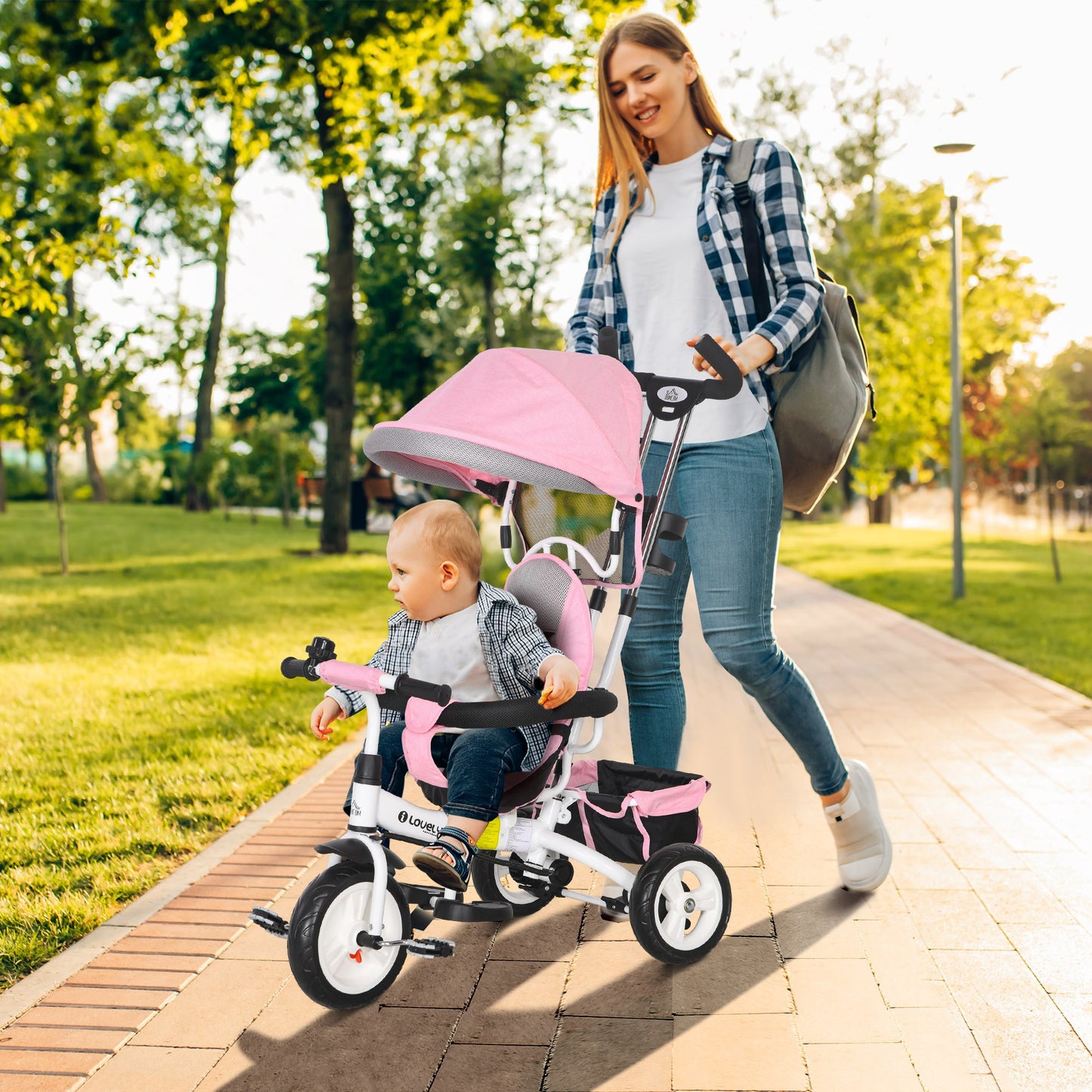 6 in 1 Kids Trike, Stroller with Parent Handle, Pink