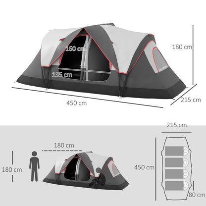 2 Room Camping Tent with Waterproof Rainfly & Screen Panels Grey