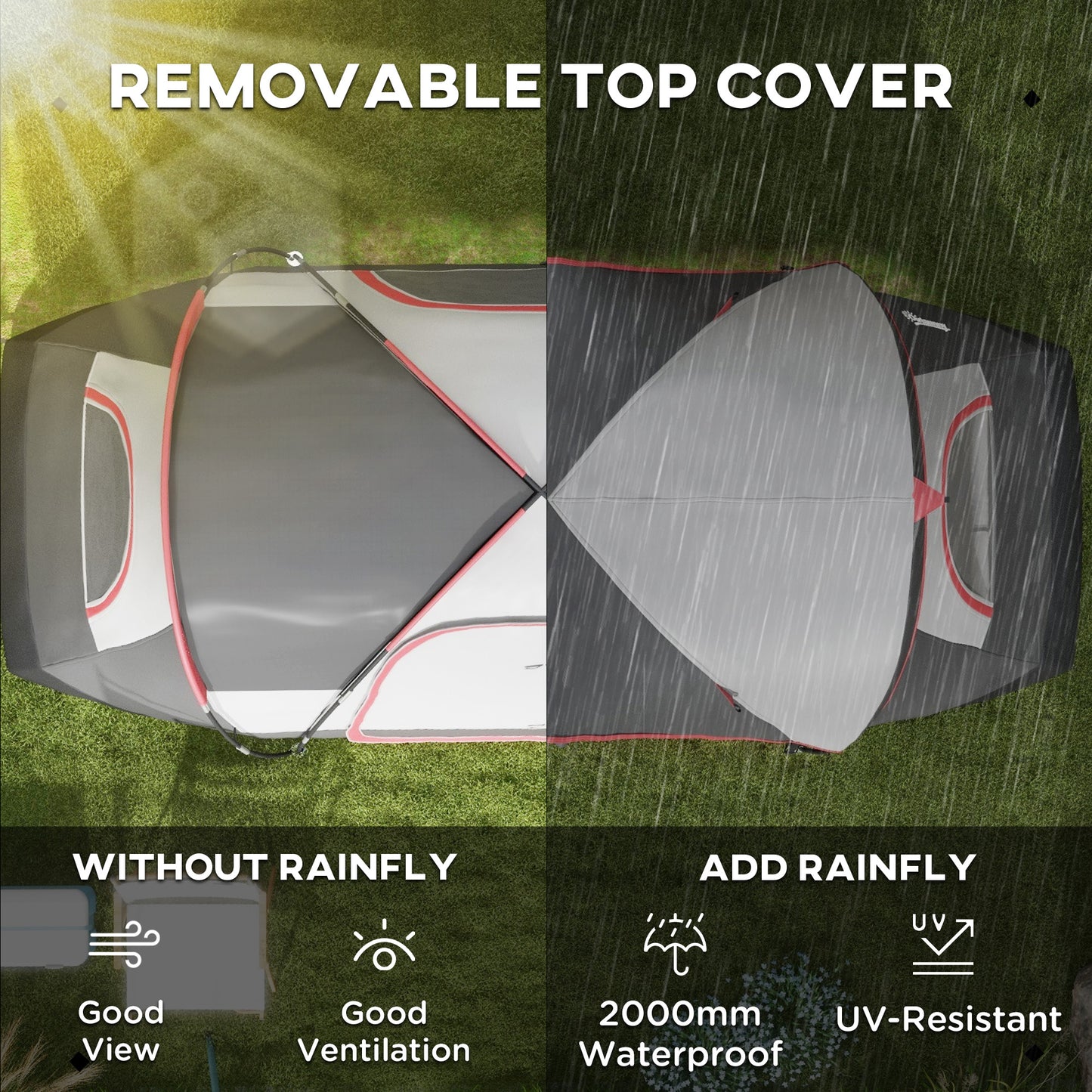 2 Room Camping Tent with Waterproof Rainfly & Screen Panels Grey