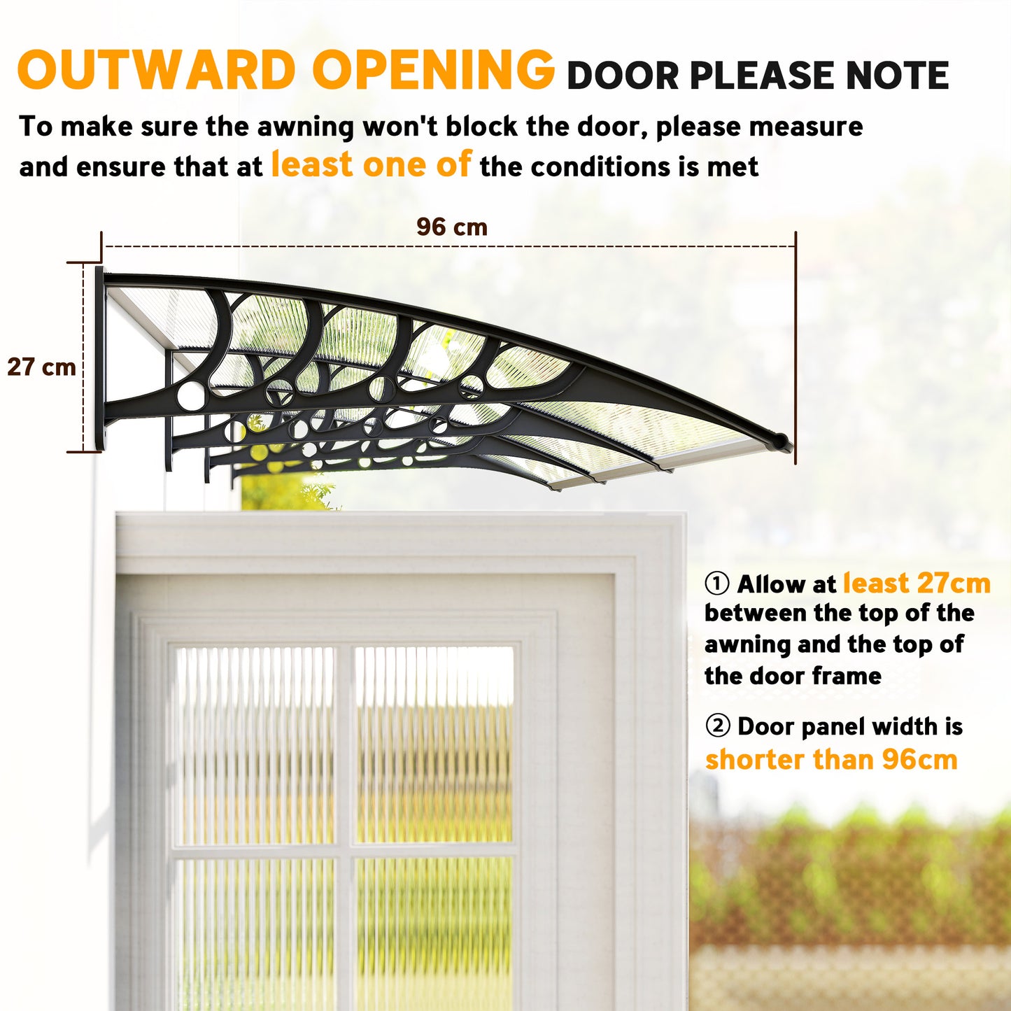 Door Canopy Outdoor Awning Rain Shelter for Window Porch, Clear