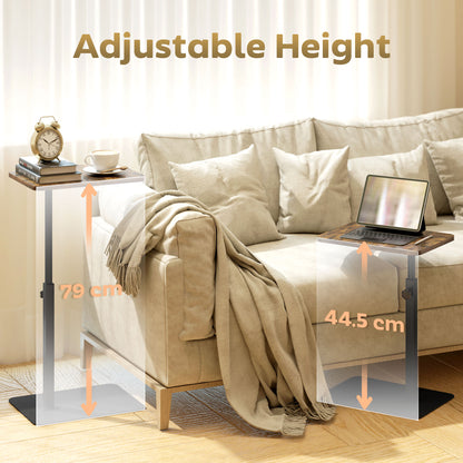 Side Table, C Shaped End Table with Adjustable Height and Metal Base