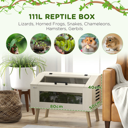 Reptile Terrarium, 111L Snake Vivarium with Tempered Glass Windows