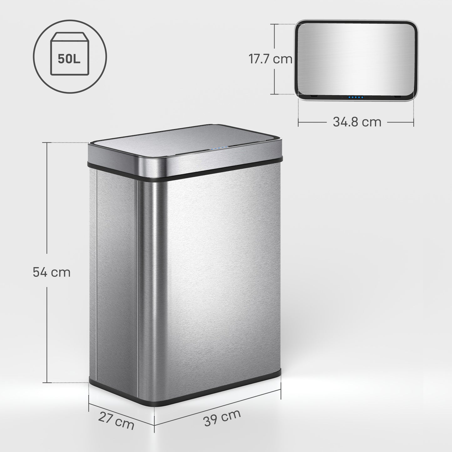 50 L Kitchen Bin with Fingerprint-Proof Stainless Steel, Silver Tone
