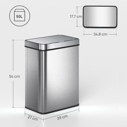 50 L Kitchen Bin with Fingerprint-Proof Stainless Steel, Silver Tone