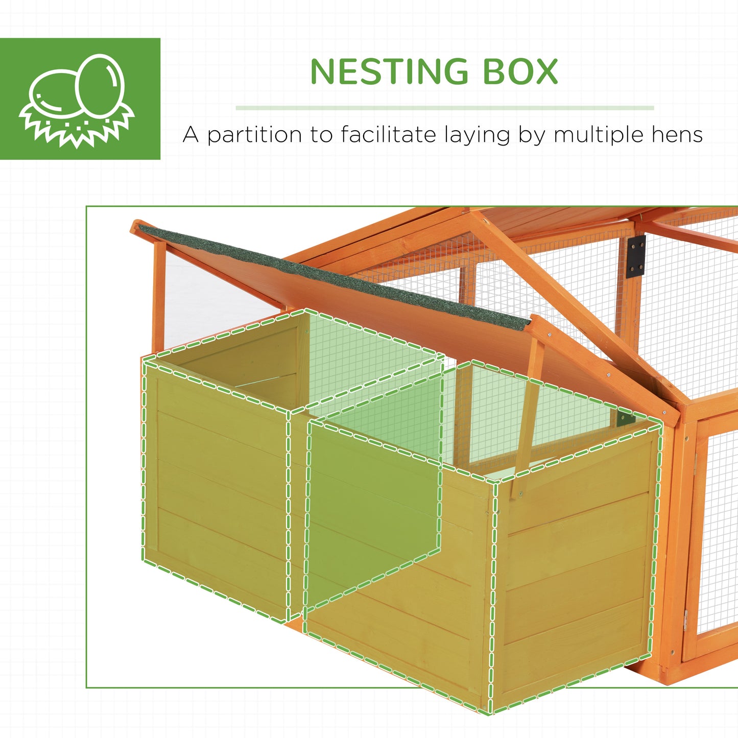 Wooden Chicken Run with Nesting Box, Openable Roof, for 4-8 Chickens