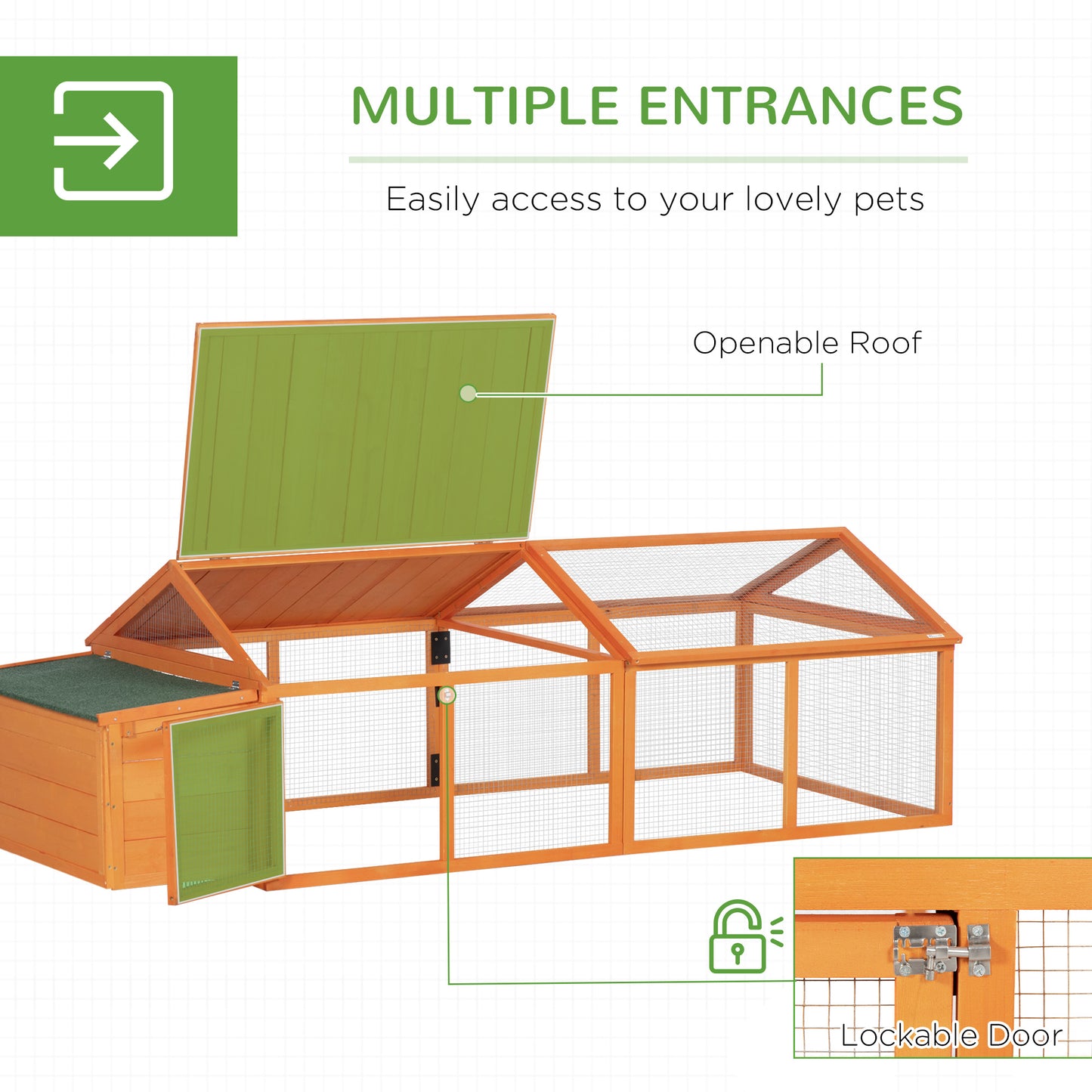 Wooden Chicken Run with Nesting Box, Openable Roof, for 4-8 Chickens