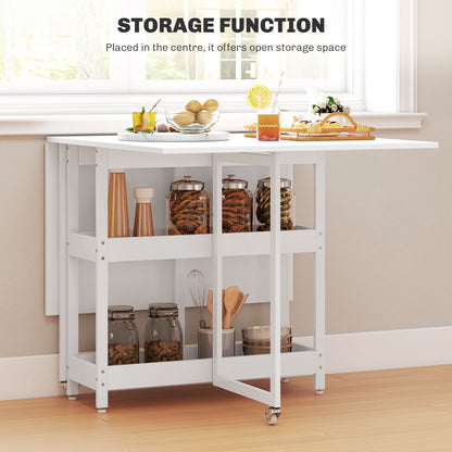 Folding Dining Table, Drop Leaf Table with Open Compartments, White