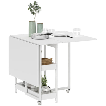 Folding Dining Table, Drop Leaf Table with Open Compartments, White