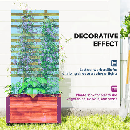 Raised Garden Bed, Wooden Planter with Trellis and Wheels
