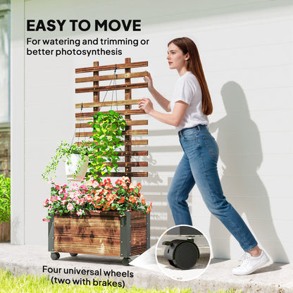 Raised Garden Bed, Wooden Planter with Trellis and Wheels