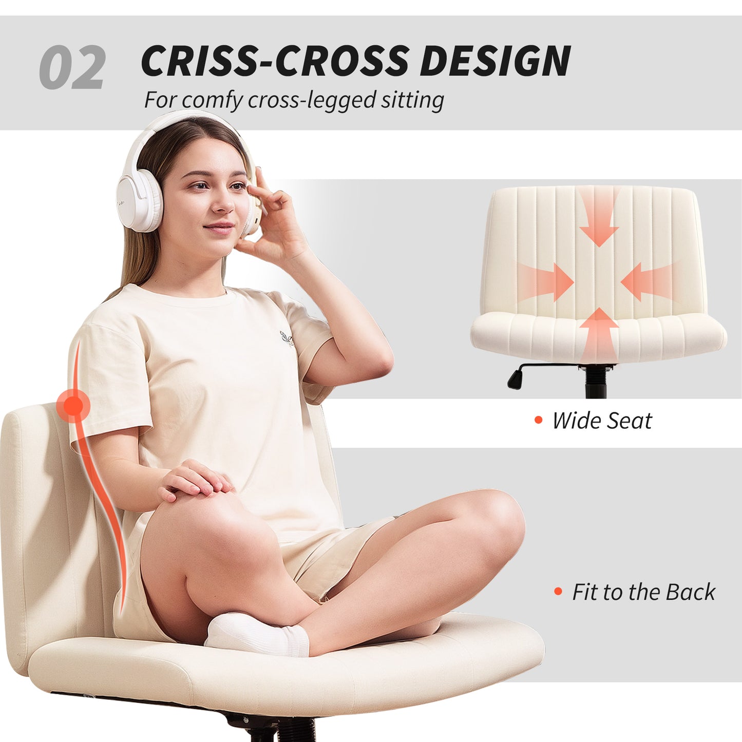 Linen Criss Cross Legged Office Chair with Tilt Function, Cream