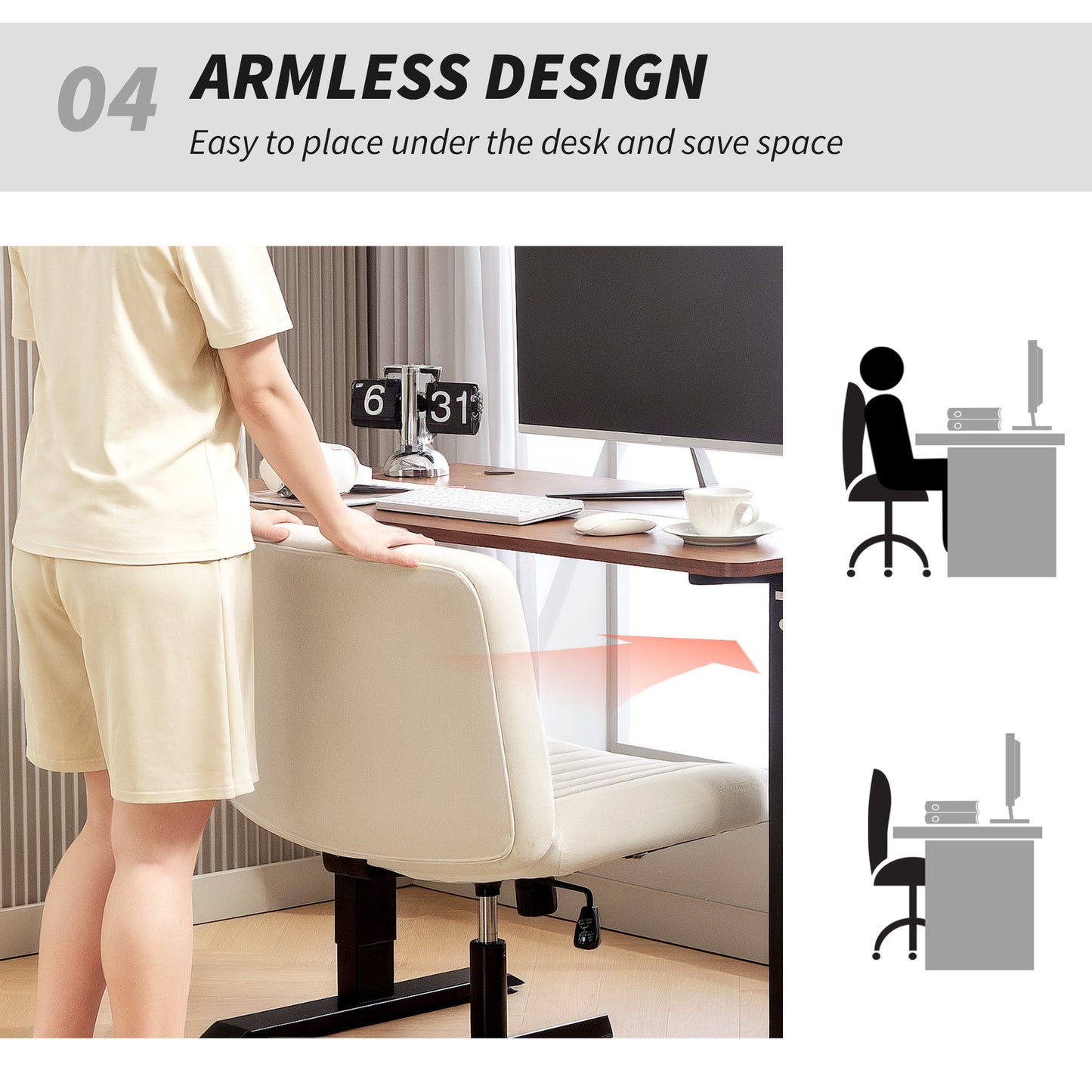 Linen Criss Cross Legged Office Chair with Tilt Function, Cream