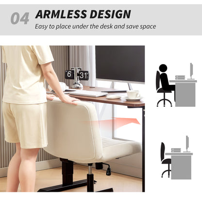 Linen Criss Cross Legged Office Chair with Tilt Function, Cream