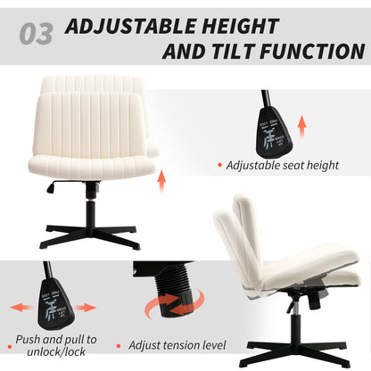 Linen Criss Cross Legged Office Chair with Tilt Function, Cream