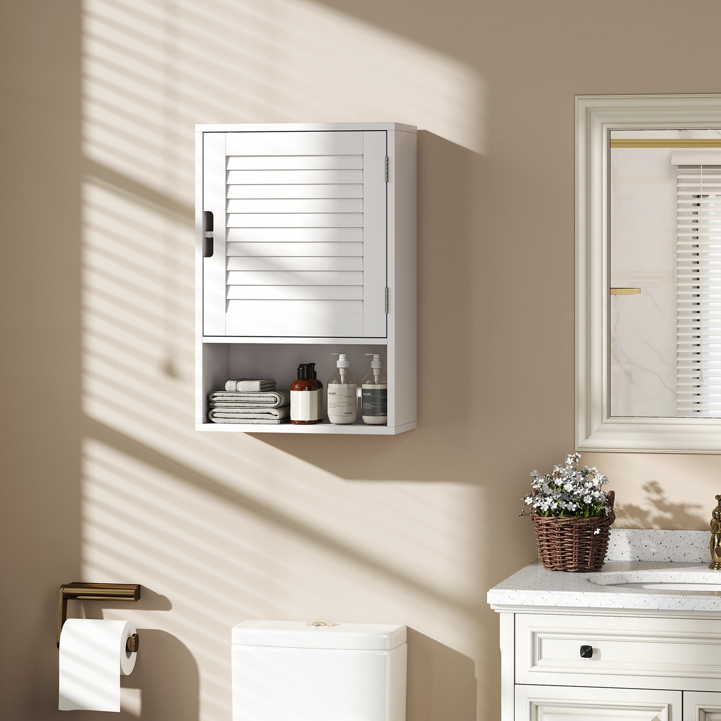 Bathroom Cabinet, Wall Mounted Cabinet with Adjustable Shelves, White