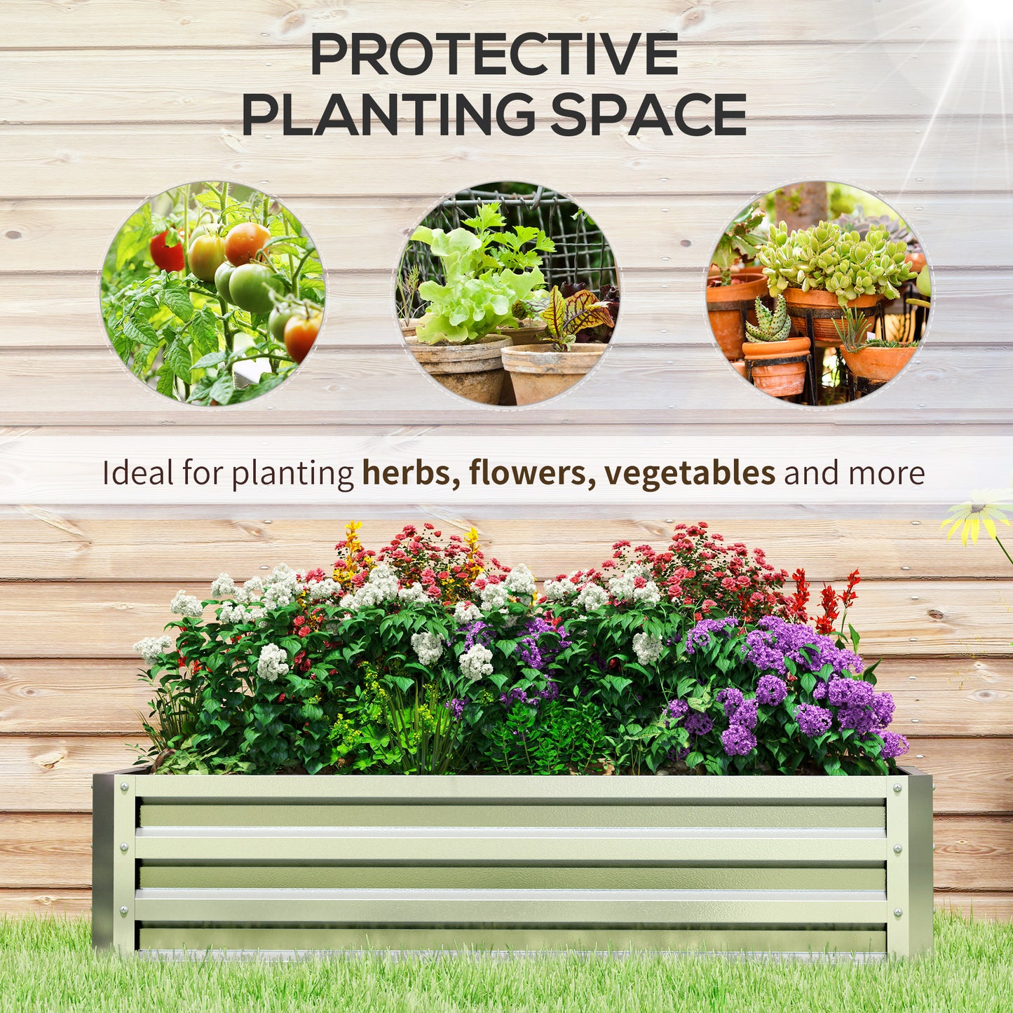 216L Raised Garden Bed, Galvanised Planter Box Outdoor with Open Bottom, Metal Raised Garden Bed Kit for Vegetables, Flowers and Herbs, 120 x 60 x 30.5cm, Silver