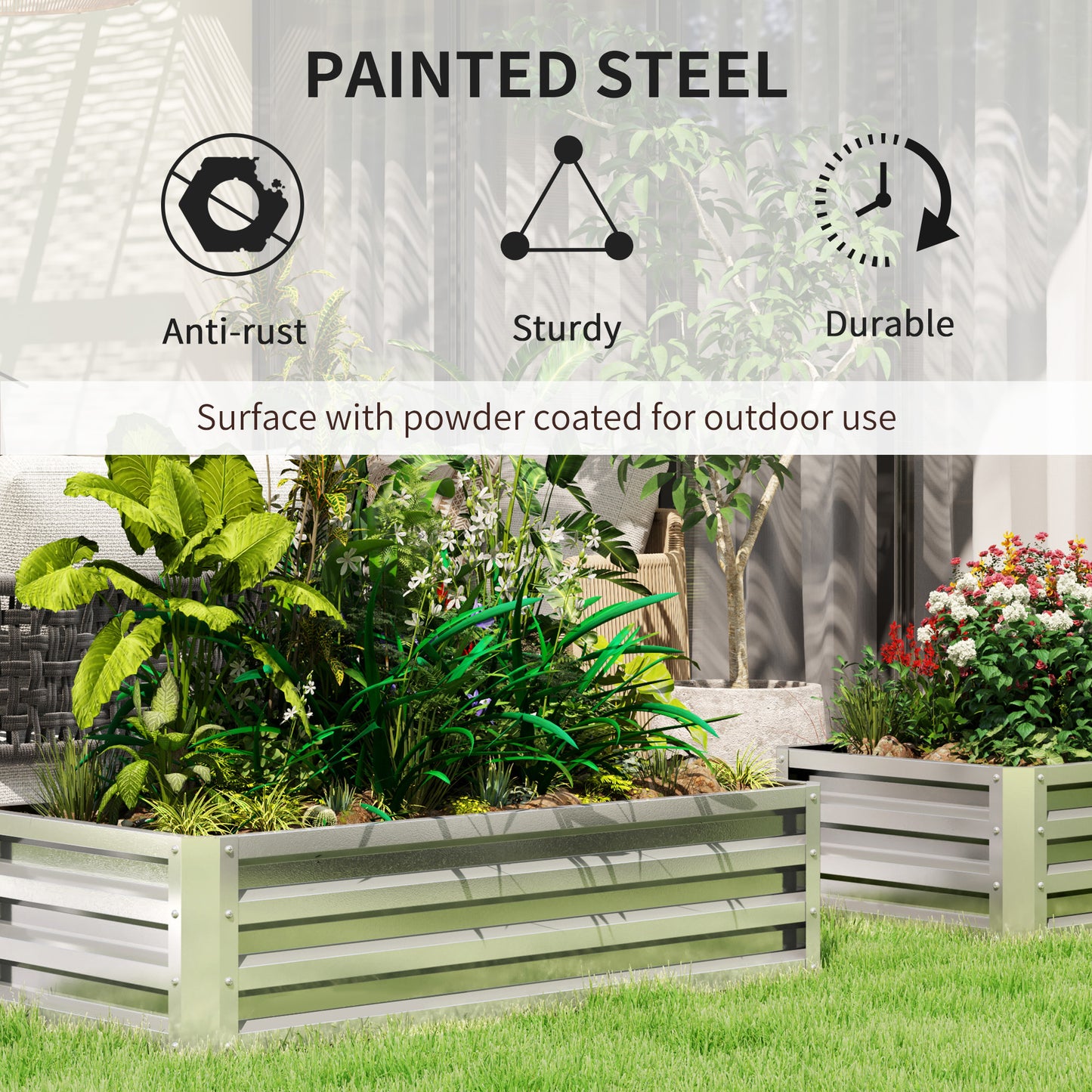 216L Raised Garden Bed, Galvanised Planter Box Outdoor with Open Bottom, Metal Raised Garden Bed Kit for Vegetables, Flowers and Herbs, 120 x 60 x 30.5cm, Silver