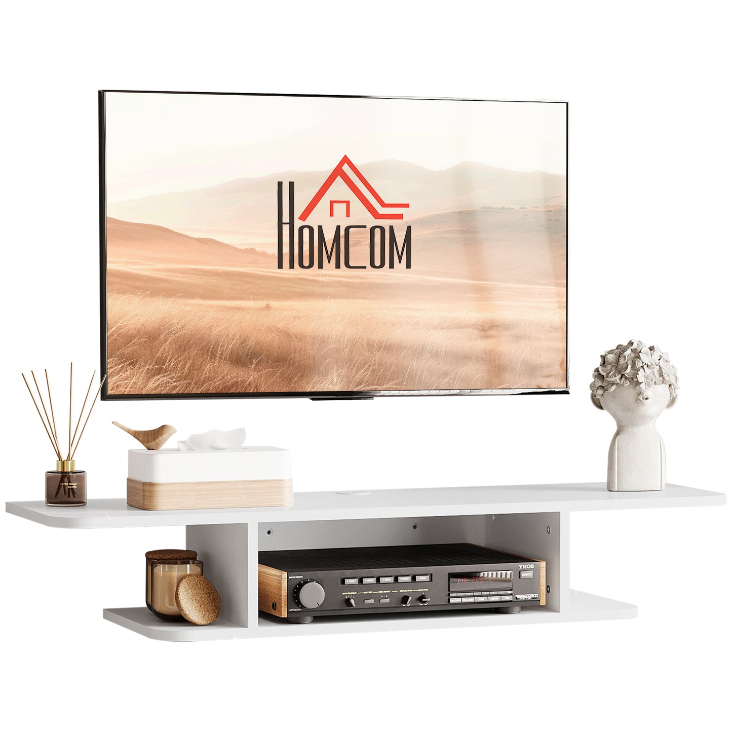 Wall Mounted TV  Stand Entertainment Unit with Storage Shelf, White