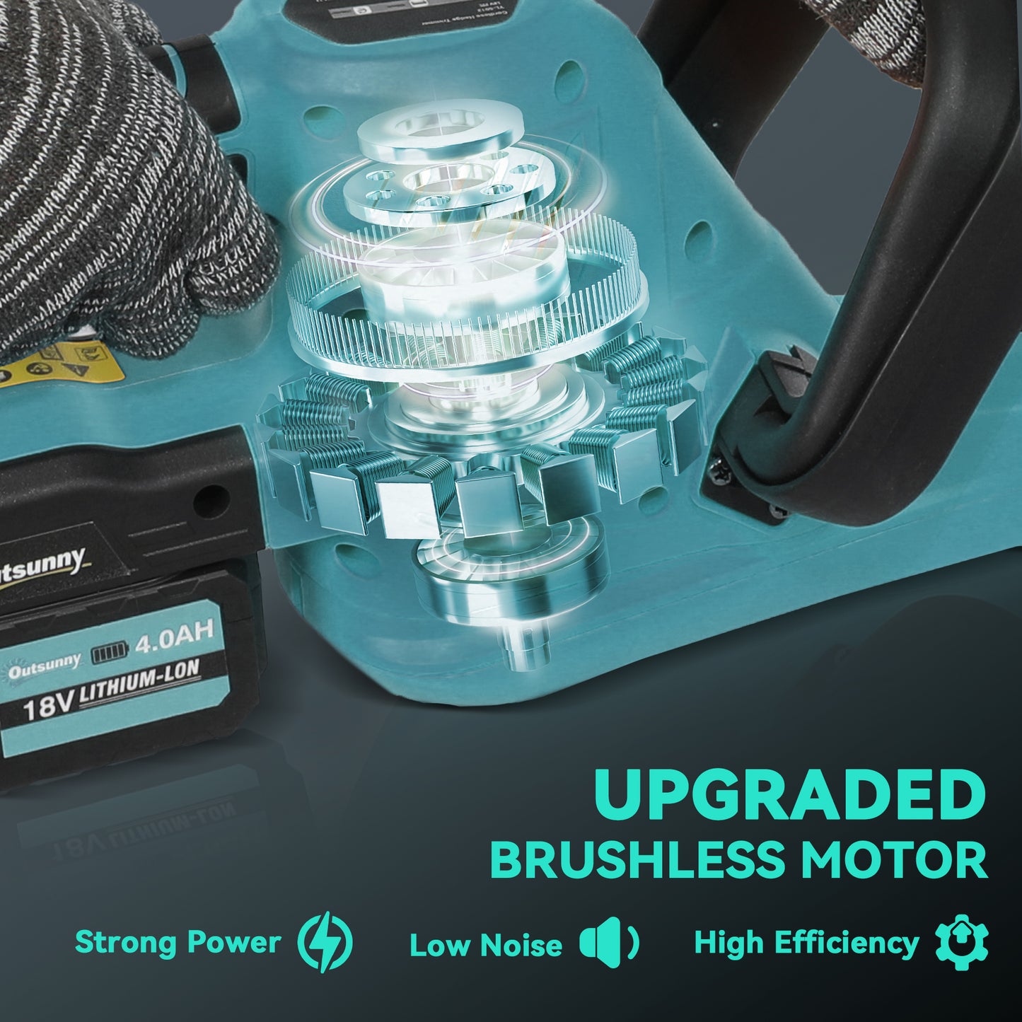 Cordless Hedge Trimmer with Brushless Motor, Blue