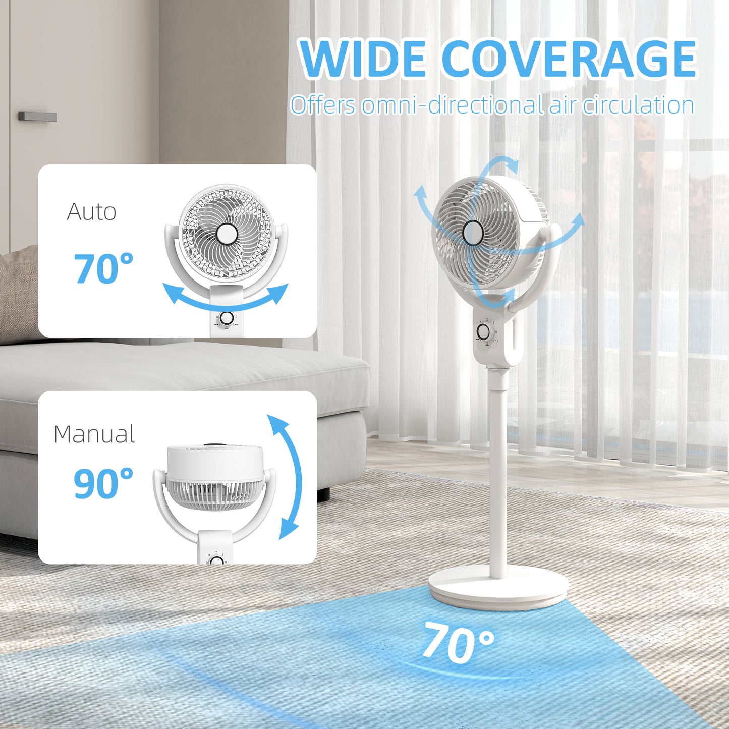 Pedestal Fan, Air Circulation Fan with Oscillating, Tilt, for Home
