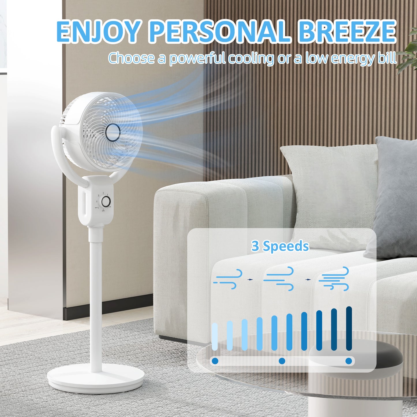 Pedestal Fan, Air Circulation Fan with Oscillating, Tilt, for Home
